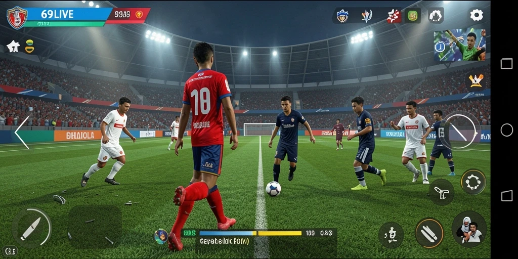Tampilan gameplay menegangkan dalam 69LIVE dengan aksi sepak bola yang seru.