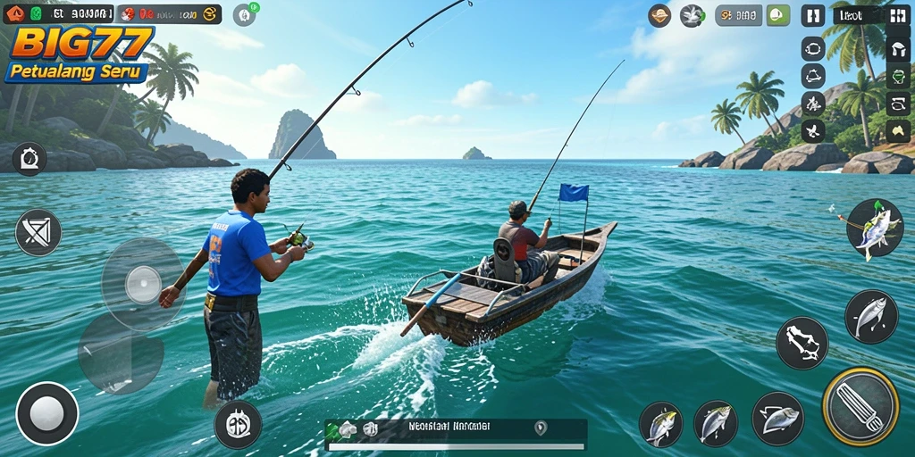 Tampilan gameplay seru dalam BIG77 saat berburu ikan di lautan.