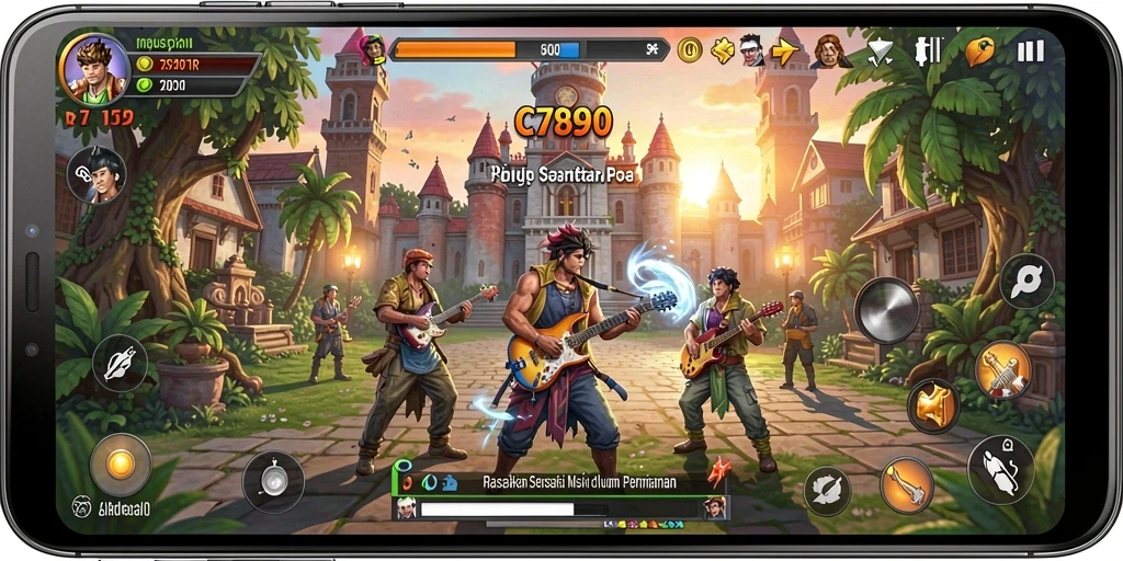 Screenshot C7890 menunjukkan gameplay menarik dengan berbagai pilihan lagu.