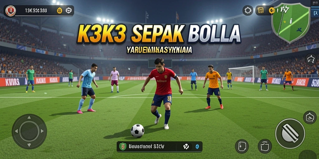 Screenshot menampilkan gameplay seru K3K3 dalam pertandingan sepak bola.