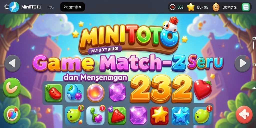Screenshot gameplay MINITOTO menampilkan aksi mencocokkan simbol-simbol warna-warni.