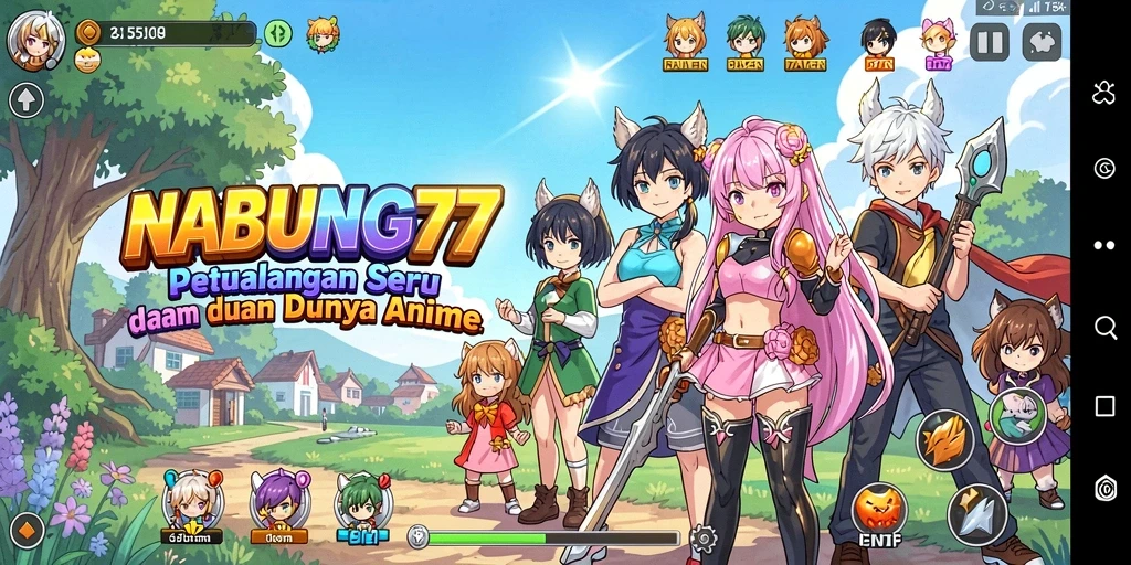 Screenshot dari gameplay NABUNG77 yang menampilkan pertarungan karakter Anime.
