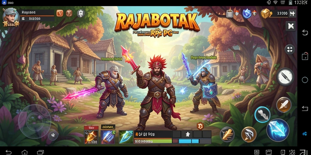 Tangkapan layar utama RAJABOTAK menampilkan aksi pertarungan yang seru di dunia RPG.