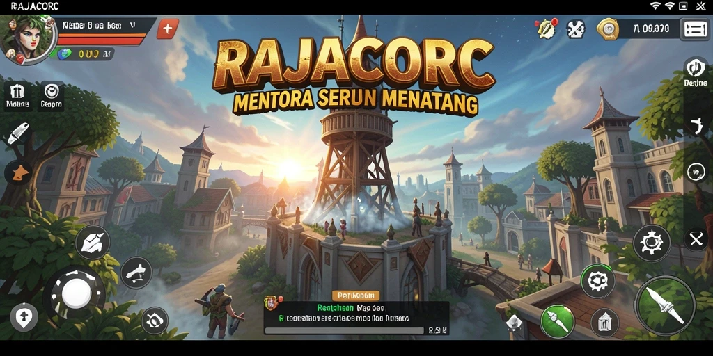 Tangkapan layar menunjukkan aksi menara pertahanan dalam RAJACORC.