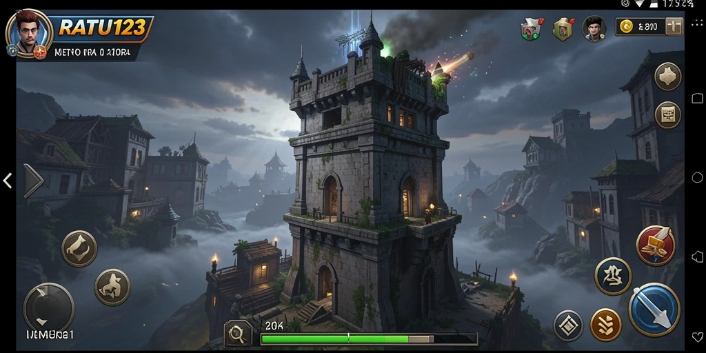 Tangkapan layar gameplay <strong>RATU123</strong> menampilkan aksi menara bertahan melawan gelombang musuh.