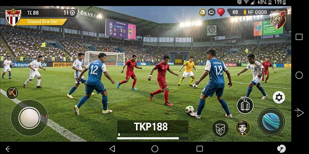 Tampilan screenshot utama TKP188 dengan aksi sepak bola seru.