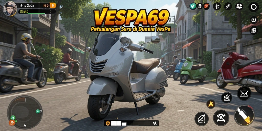 Tampilan gameplay seru VESPA69 dengan petualangan berkendara Vespa.